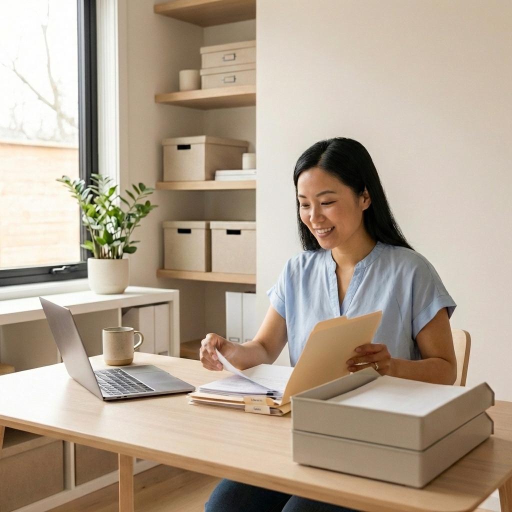 A person organizing household documents