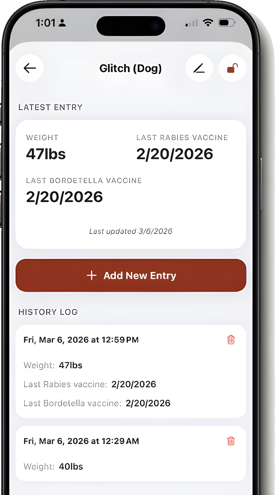 The Hest app open on an iPhone, showing a household record